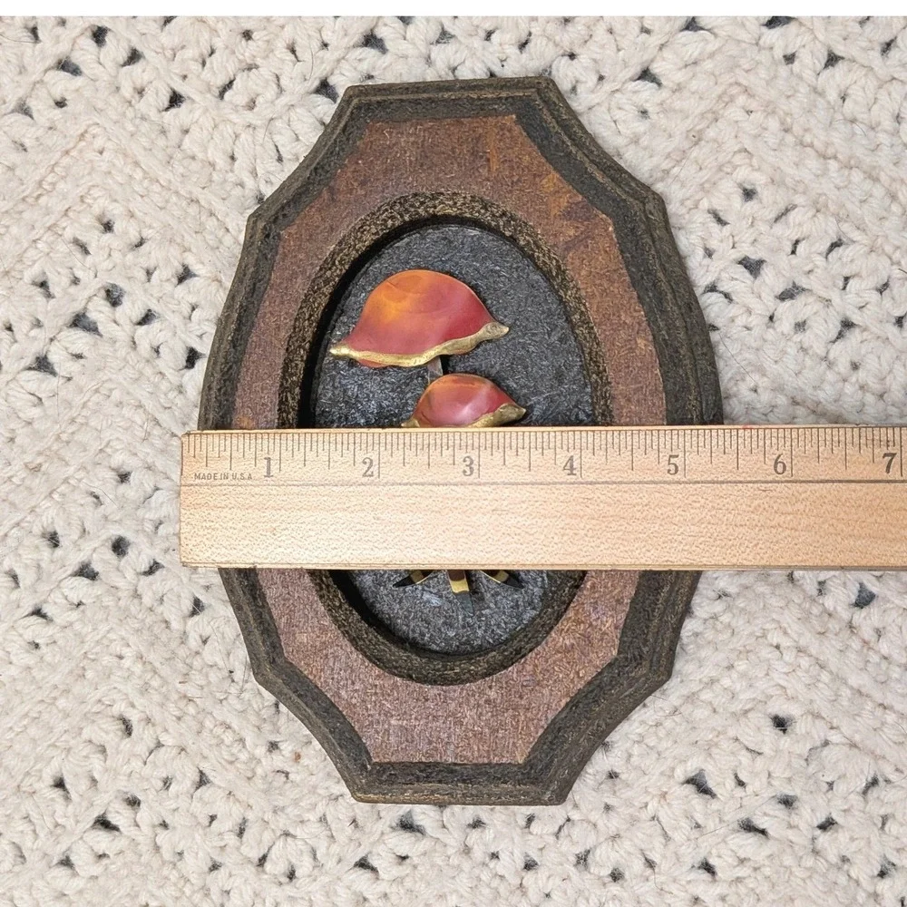 Vintage 70s Mushroom Leaf Metal Wood Wall Art Plaques Set of 2 MCM Boho Decor